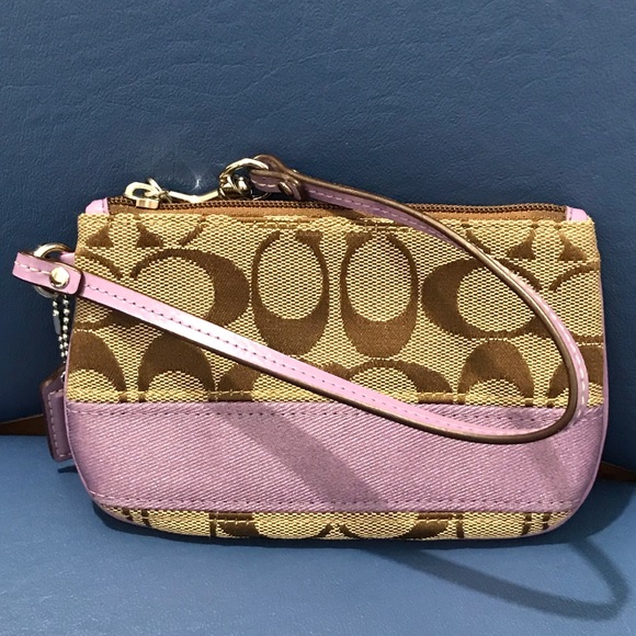 Coach Handbags - Coach brown/lavender signature canvas wristlet